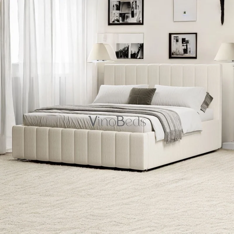 Emma_Linear_Bed Emma Linear Bed - Modern Upholstered Bed with Custom Fabric Options - Image 1